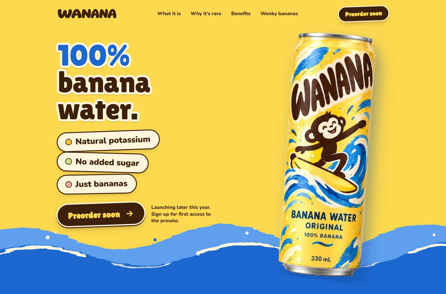 Wanana’s colourful banana water launch website